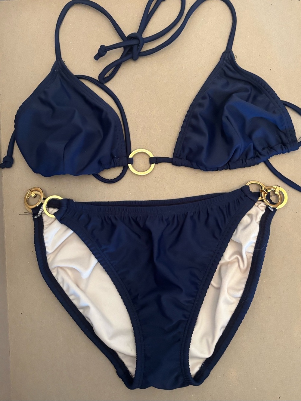 Shoshanna Navy Bikini with Gold Cherry Detail